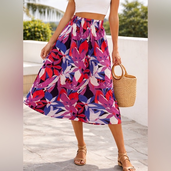 Nine West Dresses & Skirts - Nine West Floral Midi Skirt Vibrant Smocked Waist Lined Boho Resort - Small
